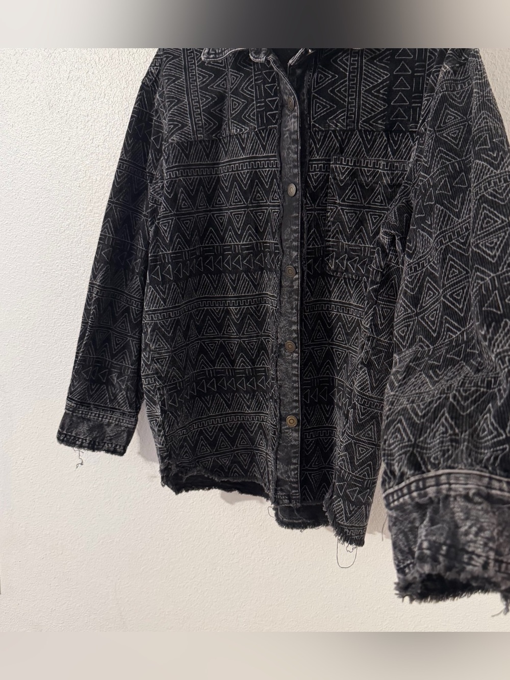 La Miel Shaket Jacket Southwestern Fringe Button Denim Courdaroy Shirt Black MD - Picture 6 of 12